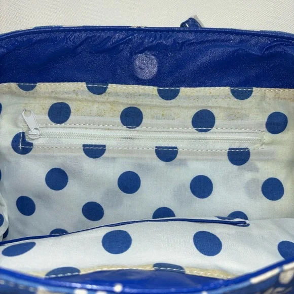 Ciro Citterio Canvas Tote Bag Blue/White w 22" Rope Handle Bows Sides and Front - Picture 8 of 12